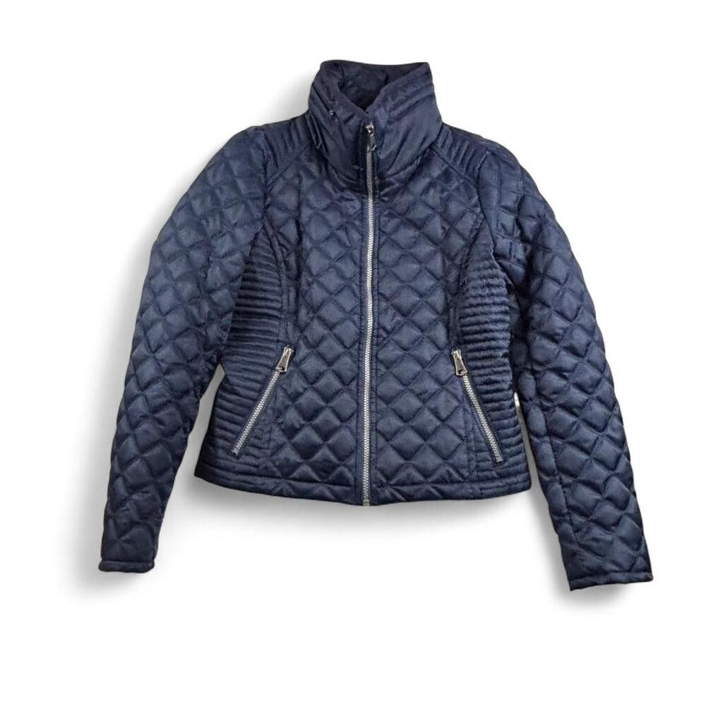 Marc New York Quilted Jacket Women’s XS Navy Moto Zip Puffer Coat Lightweight